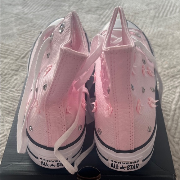 Women’s Converse CTAS Lift Hi Pink Bow Studded Shoes - Picture 3 of 7